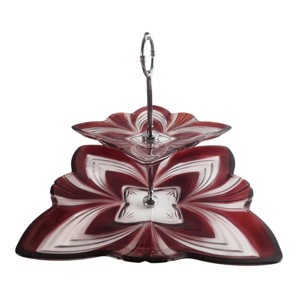 Vintage SOGA Japan Beautiful Ruby Red Crystal Cut 2 Tier Tibit